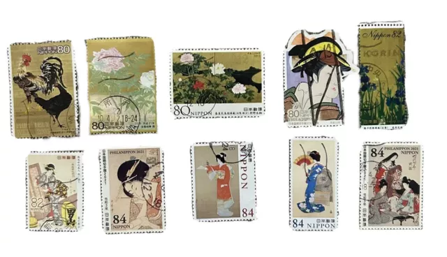 Ukiyoe Post Stamps 80yen 84yen 2005-2021 /Nippon, Japan, Japanese beauty. Used.