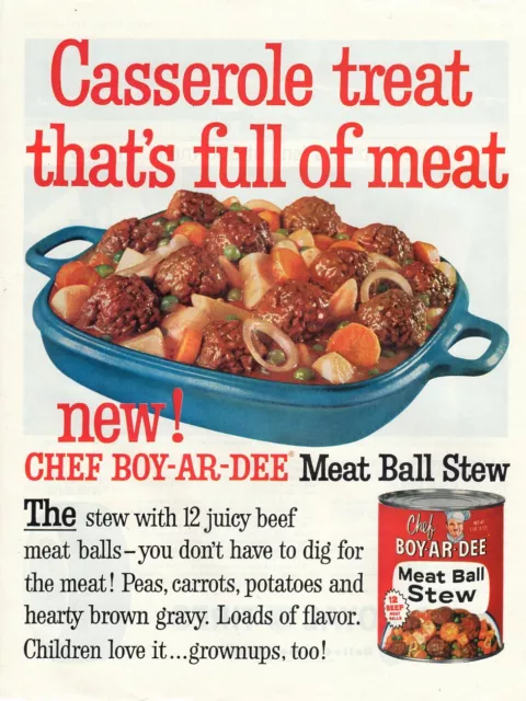 Vintage advertising print Food Chef Boy-ar-dee Meatball Stew Casserole can new
