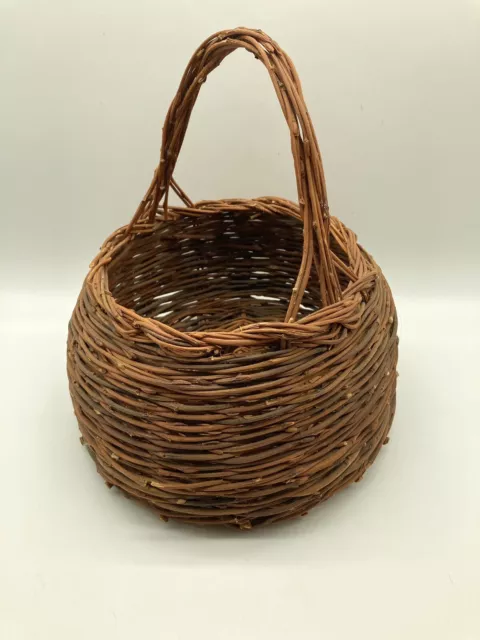 Vintage Thin Twig Woven Basket With Handle Rustic Farmhouse Decor Cottagecore 9”