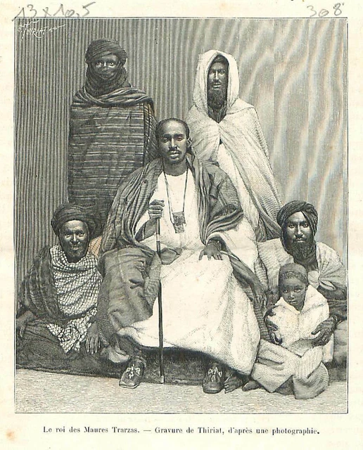 Portrait du roi des Maures Trarzas du Sénégal Afrique GRAVURE 1889
