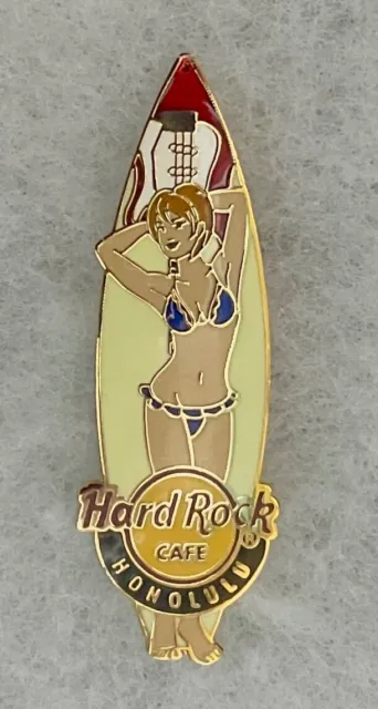 Hard Rock Cafe Honolulu Sexy Bikini Island Girl On Yellow Surfboard Pin # 43396