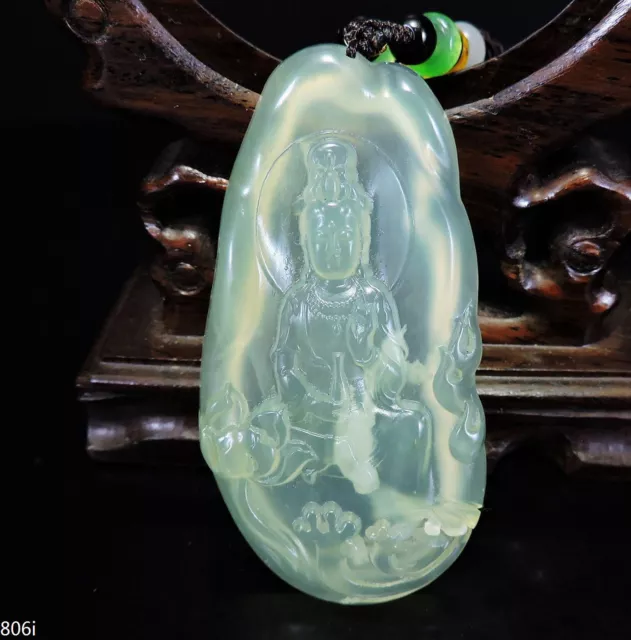 100% Natural Hand-carved Jade Pendant Jadeite Necklace Bodhisattva&lotus 806i