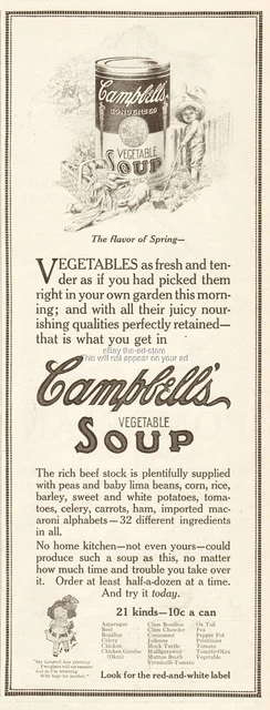 1912 Campbell Vegetable Soup Flavor of Spring Garden Theme Camden NJ Magazine Ad