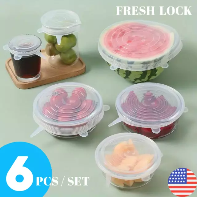 6pcs Reusable Silicone Stretch Lids Kitchen food Storage Wraps Cover Various