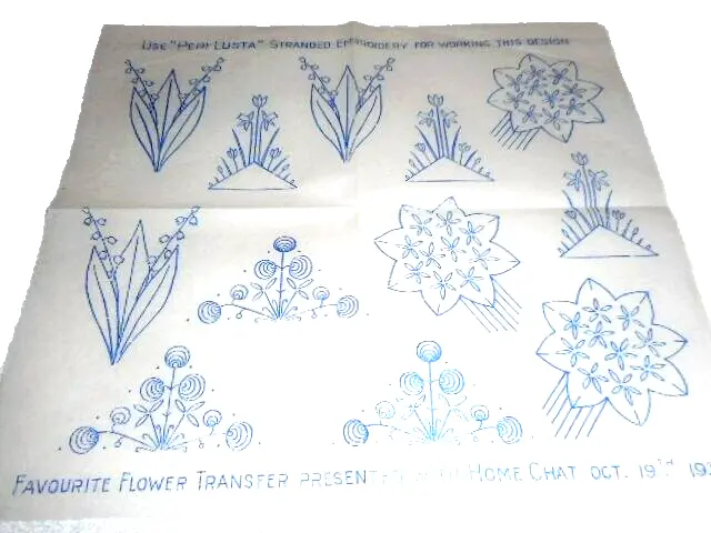 Original Vintage Embroidery Iron On Transfer    Home Chat  Floral Oct 1935
