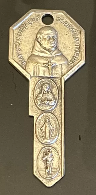 Vintage Catholic Padre Junipero Seppa California 4 Way Key Silver Tone Medal