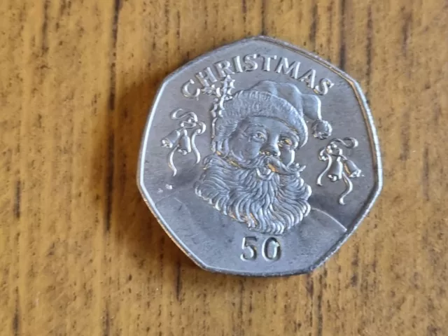 1992 Gibraltar Fifty Pence 50p coin : Christmas