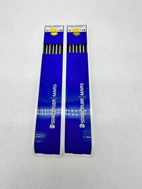 NEW 2 Packs of 12 Staedtler Mars Lumograph 2mm Drawing Lead 200 4H