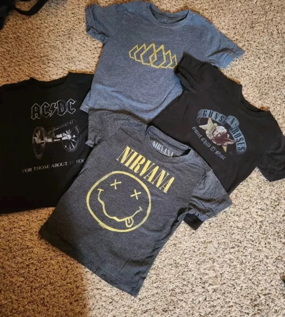 🔥 Toddler Boys Size 3T/4T Band Volcom AC/DC Nirvana Guns & Roses T-Shirts Used
