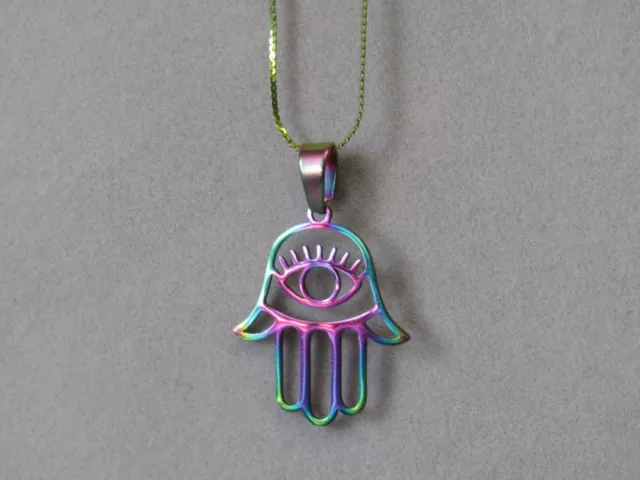 Rainbow Plated Hamsa Hand / Hand of Miriam Laser Cut Pendant & Necklace Summer!