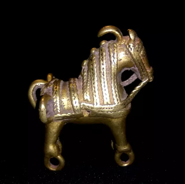 Antique Traditional Indian Brass Figure Of Horse With Wheels Rare Collectible #