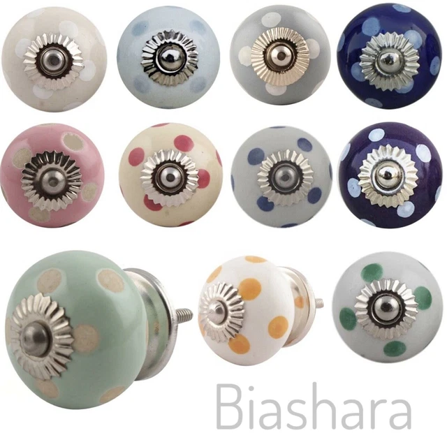 POLKA DOT CERAMIC DOOR KNOBS Cupboard Handles Drawer Pulls Shabby Chic Dots Spot
