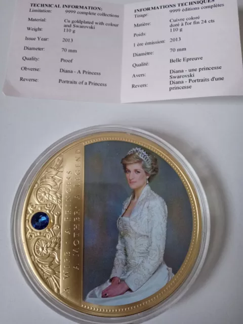 Portrait Of Princess Diana Gold Plated Oversize Coin with Swarovski Crystal.