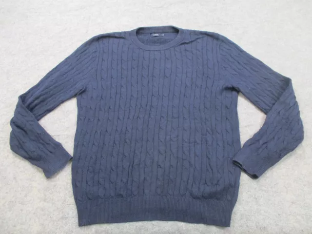 J Crew Sweater Mens Large Blue Crew Neck Pullover Adult Casual Cable Knit