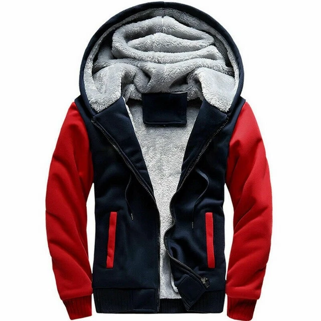Winter Mens Warm Thick Coat Fleece Fur Lined Jacket Hoodie Zip Up Sweatshirt Top