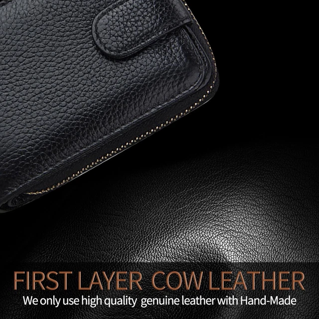 Men Women Wallet Genuine Leather RFID Zip Around Bifold Credit Card Holder Purse 7