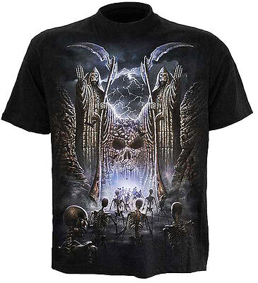 SPIRAL Gates of Hell T Shirt Skeleton Biker Skull Goth Gothic Dark Top Tee NEW