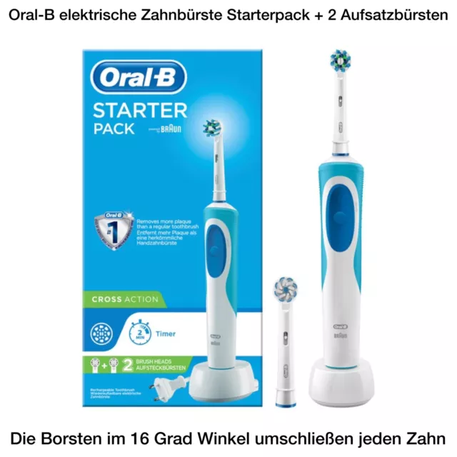 Oral-B elektrische Zahnbürste Starterpack + 2 Aufsatzbürsten 2D Neu Ovp