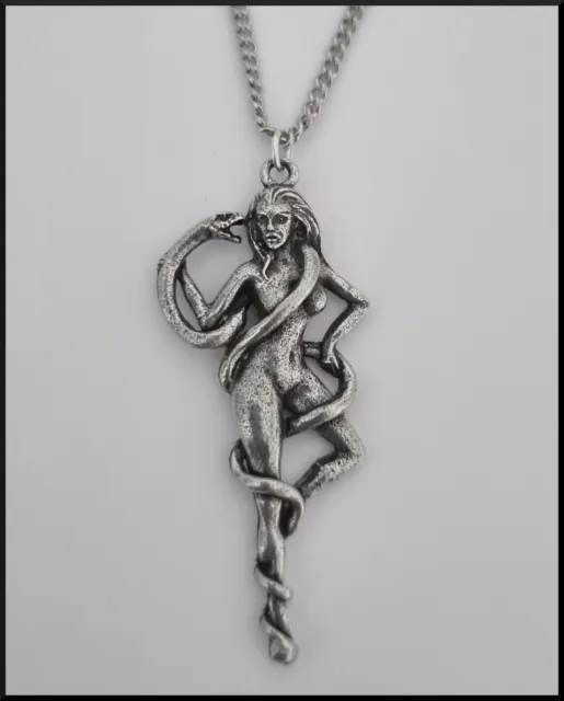 Chain Necklace #438 Pewter #438 WOMAN & SNAKE (50mm x 20mm) silver tone pendant