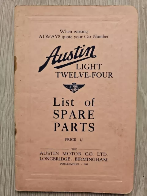 Austin Light Twelve Four 1933 April Original Illustrated Parts List Pub 997