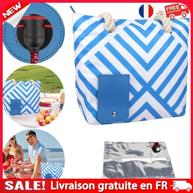 Generic Sac à vin de plage avec pochette à vin | Sac isotherme avec compartiment étanche et isotherme | Pochette de rangement rechargeable pour 2 bouteilles de vin