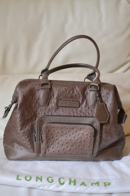 GRAND SAC LONGCHAMP légende cuir autruche marron chocolat, main ou