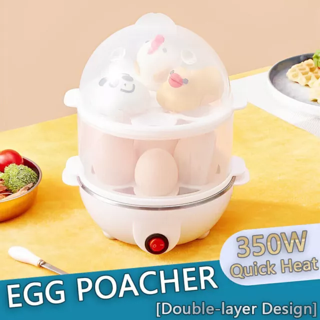 2-Layer Electric Soft Hard Egg Boiler Bowl Cooker Poacher Steamer Noise Free AU