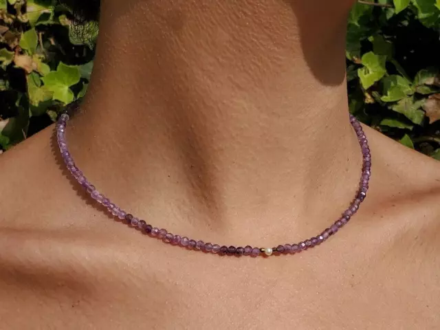 A++ Purple Amethyst Micro Faceted Round Gemstone 18" Tiny Beads Elegant Necklace