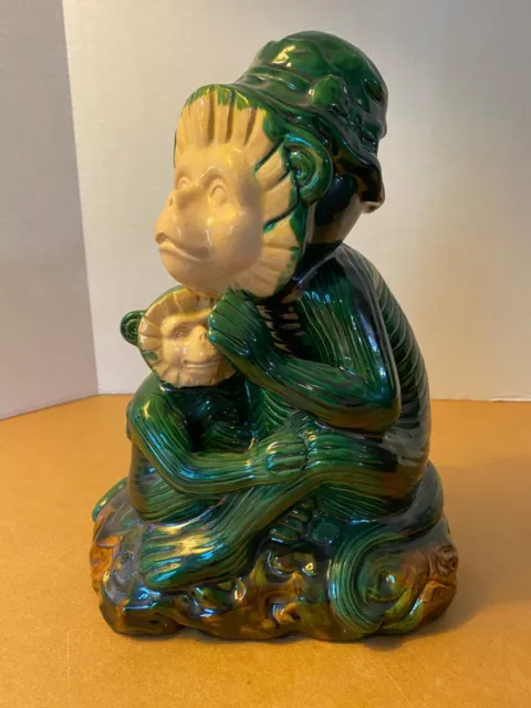 Vintage Majolica Monkey Holding Baby Figure