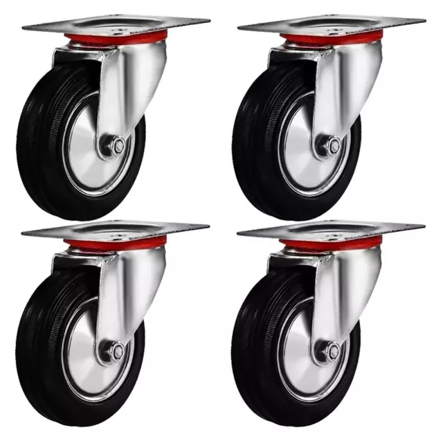 4 Pack 3" Swivel Caster Wheels Rubber Base with Top Plate & Bearing Heavy Duty