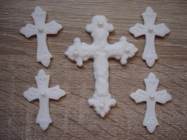 Edible Sugar Icing Christening Holy Communion Baptism Cross set Toppers