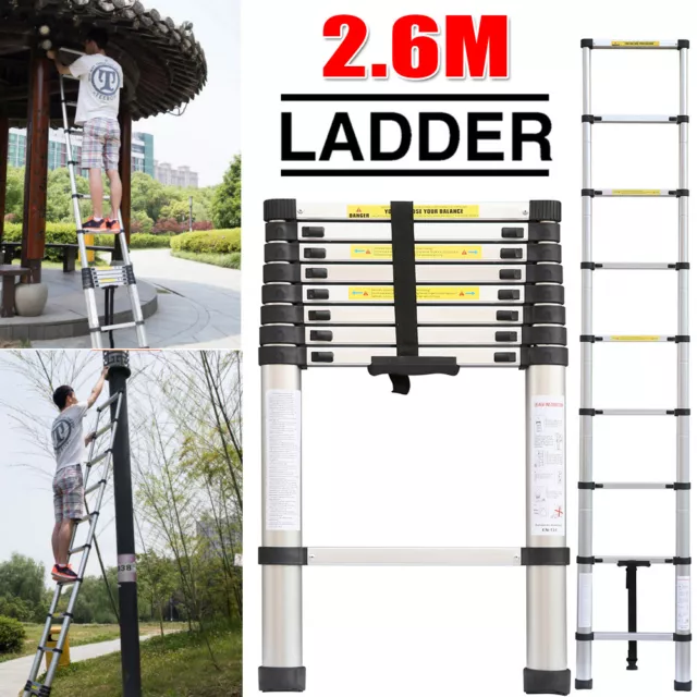 Telescopic Loft Ladder 2.6M Extendable Collapsible Step Ladders Securing Bolt UK