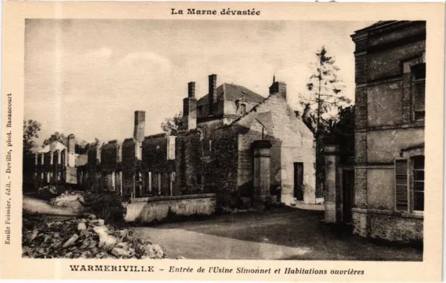 CPA La MARNE devastée WARMERIVILLE Entrée de l'Usine Simonnet et... (245390)