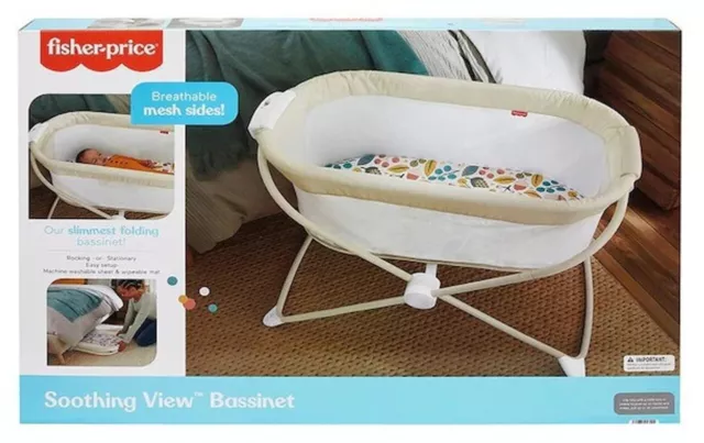 Fisher Price Soothing View Bassinet Portable Lightweight Frame Mattress Pad Play