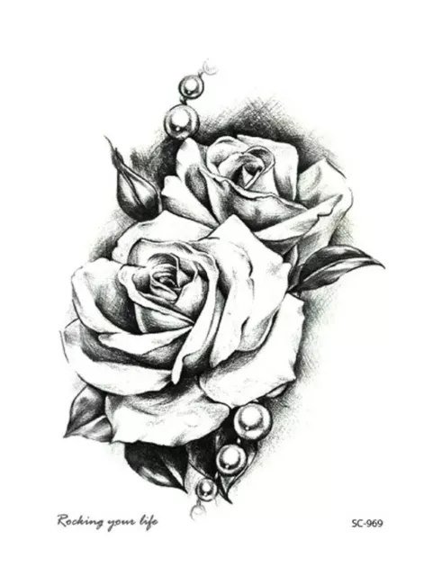 Flash Einmal Temporary Klebe Tattoo Rose Schwarz Weiß Körper Body Geschenk 2