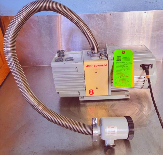 100% EDWARDS RV8 VACUUM PUMP with FL20K FORELINE TRAP 90-DAYWARRANTY WATCH VIDEO