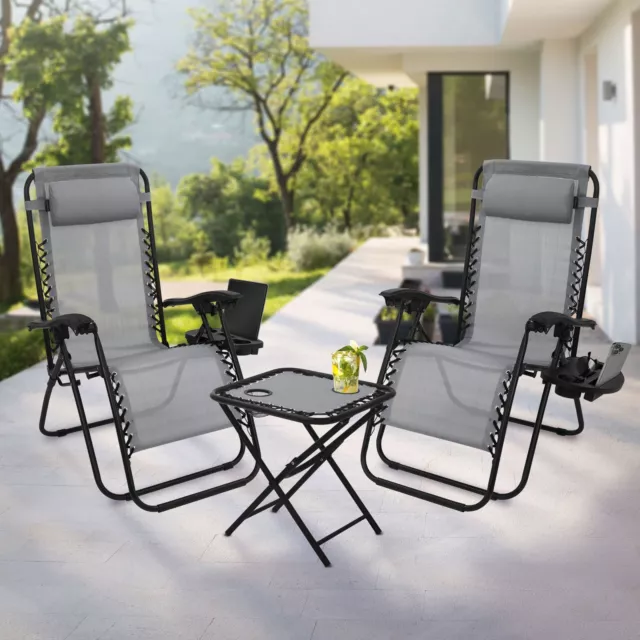Set 3 piezas tumbonas de jardín + mesa gris silla plegable ergonómica para playa