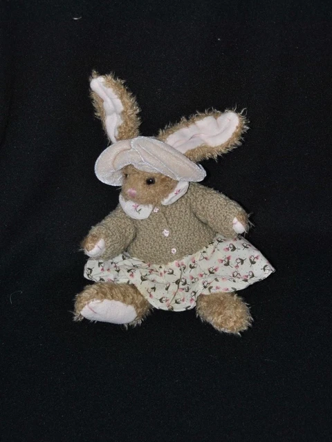 Peluche doudou lapin Anna beige RUSS BERRIE robe à fleurs gilet 17/23 cm TTBE