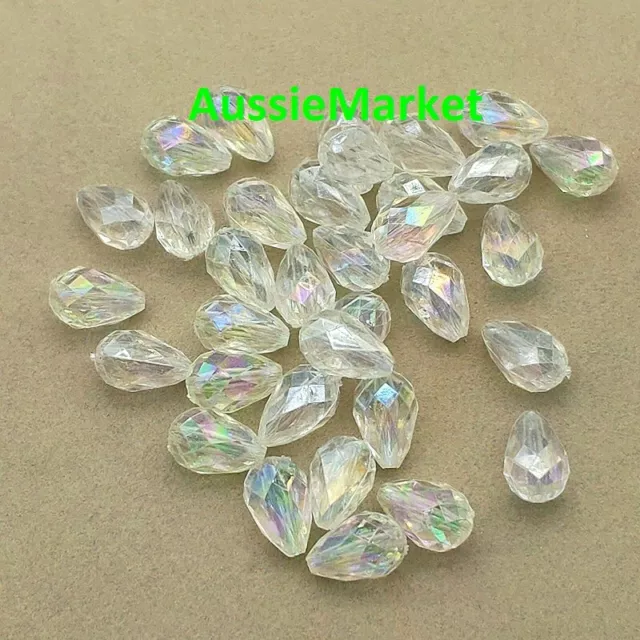 50 x faceted tear drop clear ab beads acrylic plastic 12mm x 7mm loose spacer