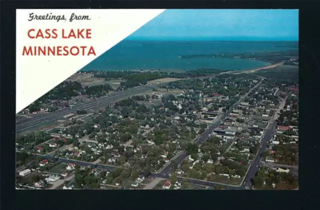 Cass Lake Minnesota MN 1960s Town Aerial View, Hwy, Main St Stores, Lake & Homes