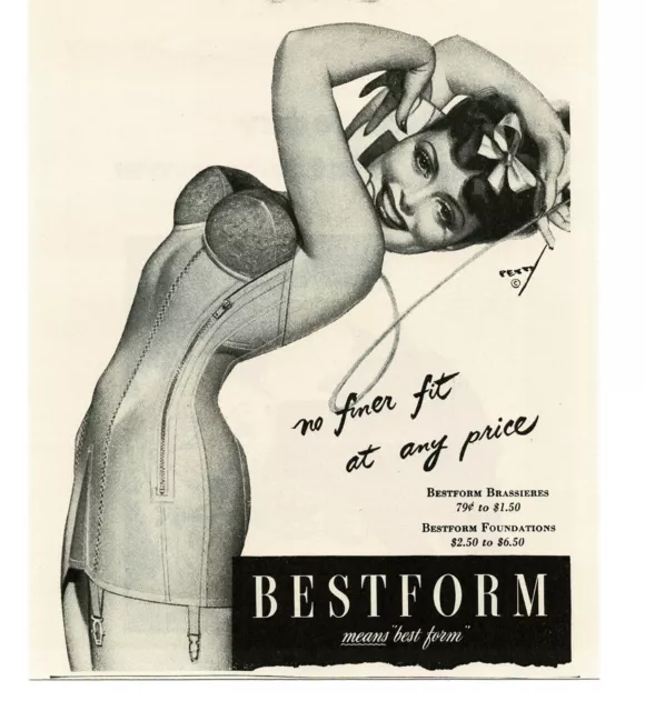 1945 vintage Brassiere AD BESTFORM BRAS , Art a Petty Pinup ! 123019