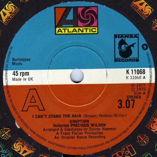 Eruption  Featuring Precious Wilson - I Can't Stand The Rain (7", Single)