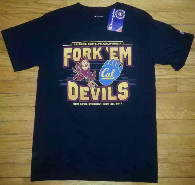 AZ State Shirt Cal Bears "Fork Em Devils" NWT M Black Maroon Blue Yellow s2460