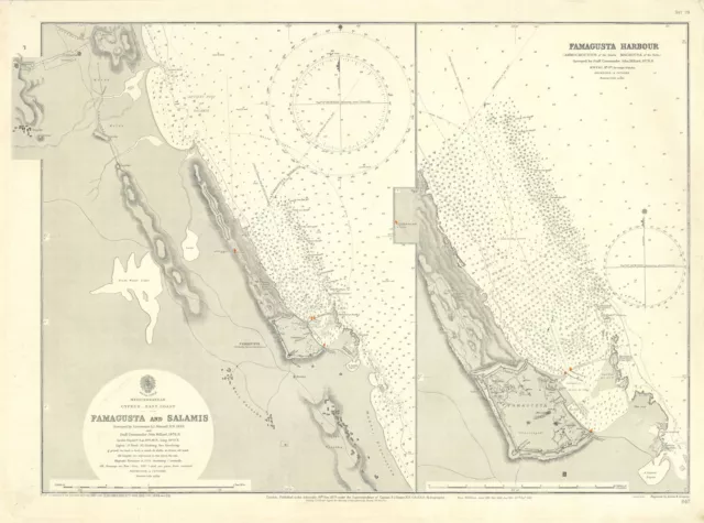 Famagusta harbour Salamis Cyprus Gazimagusa ADMIRALTY sea chart 1879 (1928) map