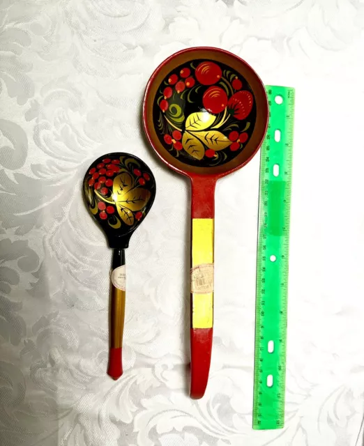 Vintage Wooden Russian Khokhloma Spoons - Hand Painted Lacquer Red,Black & Gold 2