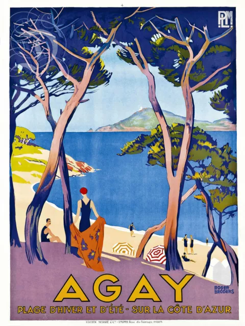 Repro Deco Affiche Agay Cote Azur Ete Hiver Plage Pins Sur Papier190 Ou 310 Grs