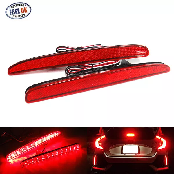 2x Red Lens Bumper Reflector LED Tail Stop Light For Honda Civic X HB Type R FK