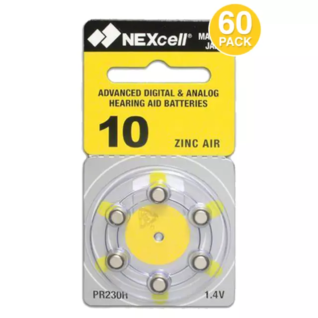 NEXcell Size 10 PR70 Hearing Aid Batteries (60 Batteries)