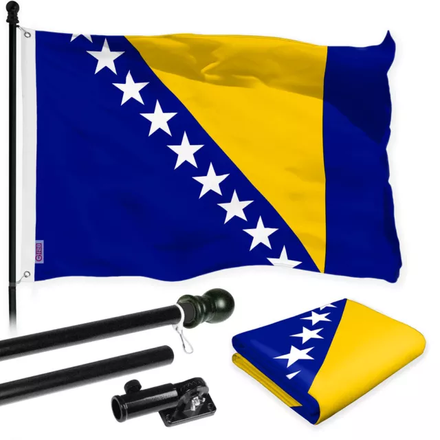 Combo: 6 Ft Flagpole Black & Bosnia Herzegovina Flag 3x5 Ft Printed 150D Poly