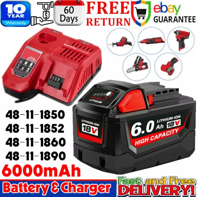 6.0Ah Battery / Charger for Milwaukee for M18 18V Lithium XC 6.0 3.0 48-11-1860